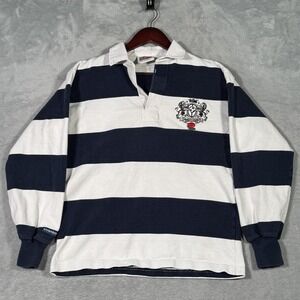 Barbarian Rugby Polo Shirt Mens Small Navy White Stripe Crest Long Sleeve